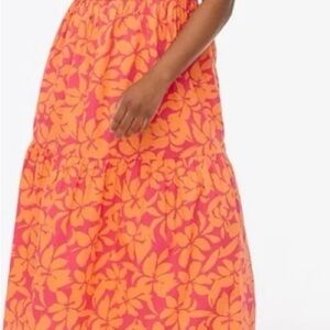 Floral Tiered Maxi Skirt in Orange and Pink